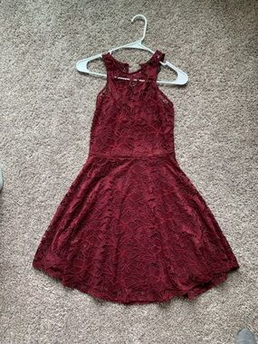 Material Girl Girls Burgundy Lace Fit-and-Flare Dress